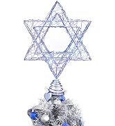Christmas Tree Star Top Hat Woven Iron Ribbon Blue LED String Lights Battery-Powered Xmas Tree To...