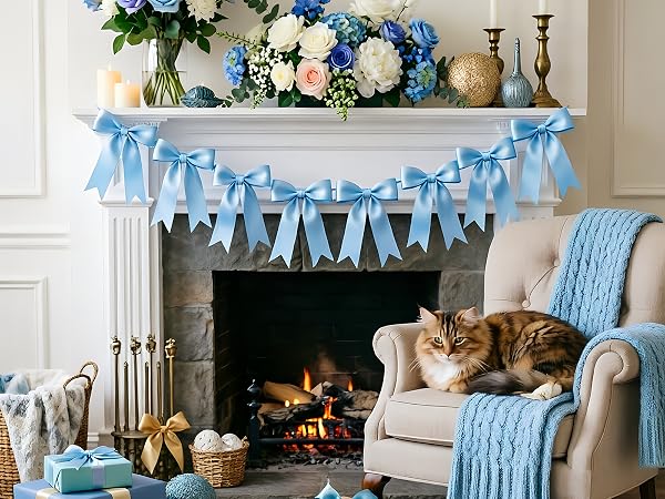 blue bow garland
