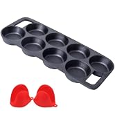 YOLOPLUS+ 16" Pre-seasoned Cast Iron Muffin Pan with Heat Resistant Gloves | 8 Cups Biscuit Pan w...