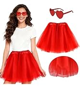PLULON Tutu 5 Layers Skirt for Women Adults with Heart Sunglasses, Neon Princess Tutus Skirt for ...
