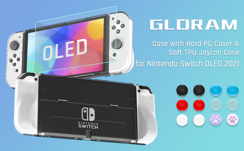 GLDRAM Clear Case Set with TPU Joycon Case and PC Back Cover for Switch OLED