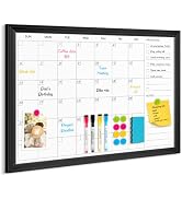 DOLLAR BOSS Magnetic WhiteBoard Calendar, 24x18 in, Dry Erase Board, Black | Monthly Dry Erase Pl...