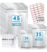 Cloudslucky Mylar Bags 100Pcs 1/2PintX20&1GallonX45&1QuartX35 10Mil Thick for Food Storage with O...