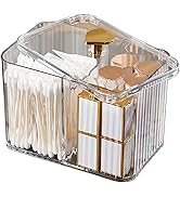 WIWIUXY Qtips Holder Bathroom Container,3-Section Cotton Ball/Swabs Dispenser,3 Grids Apothecary ...