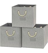 Simple Houseware 13-Inch Cube Storage Bin With Braided Handles, 3 Pack, Gray