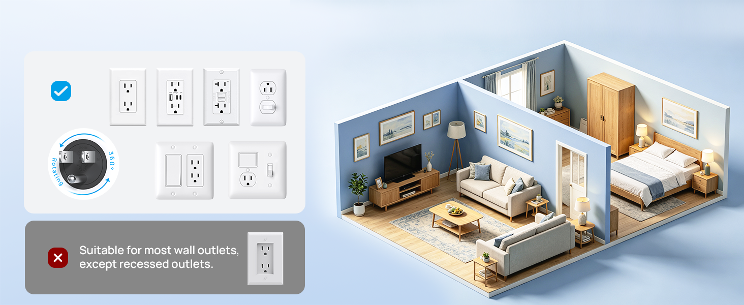 extension cord flat wall plug white