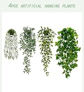 BLEUM CADE Fake Hanging Plants, 4pcs Artificial Hanging Plant for Wall Shelf Home Living Room Off...
