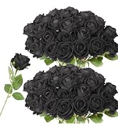 LetuoClips 52 PCS Black Roses Artificial Flowers, Fake Roses Bouquet, Artificial Black Rose with ...
