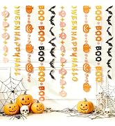 Happy Halloween Banner Hanging Paper Garland Bats Bloody Pumpkin Decorations, NO DIY Pre-Strung P...