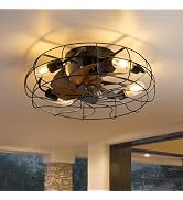 ZYD Caged Ceiling Fan with Light, 19" Caged Industrial Ceiling Fans with Lights and Remote Flush ...