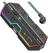 4000J Surge Protector Power Strip with USB Ports, 6 Outlet Power Strip with RGB Lights with 6 Ft ...