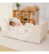 DoCred Toddler Bed - Toddler Floor Bed Frame with Removable Guard Rails, Kids Bed for Ages 2-7 Ye...