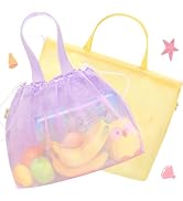 Tagitary Beach Toys Kids Beach Bag Tote with Drawstring,Yellow Purple Mesh Bag Travel Beach Essen...