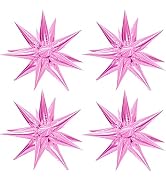 50 Pcs Pink Foil Cone Star Balloons Big 26 inch Pearl Pink Explosion Star Mylar Balloons 12 Point...