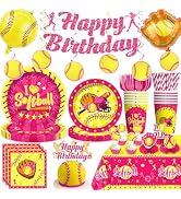 191pcs Softball Birthday Party Decorations for 25 Guests – Disposable Tableware Set with Banner, ...