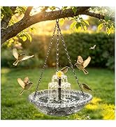 Solar Cascade Hanging Bird Bath, 3-Layer Powered Birdbath Water Fountain, Outdoor Water Dispenser...