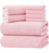 MaopaoBeauty 8-Piece Bathroom Set- Pink Bath Towels Set (2 Bath Towel,2 Hand Towel, 4 Washcloth),...
