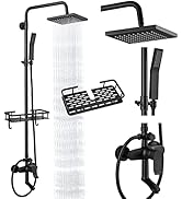 Heyalan Matte Black Wall Mounted Exposed Shower System Triple Function Bathroom Shower Faucet 8” ...