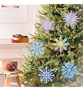 Ginfonr 6 PCS Christmas Tree Ornament, Snowflake Diamond Art Acrylic Hanging Kit for Adult, 5D Xa...
