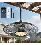 addlon Outdoor Ceiling Fan with Light for Patios, 20 inch Black Waterproof Gazebo Fan with Remote...
