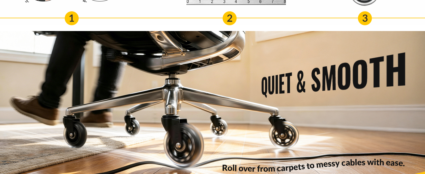 Office Chair Wheels - Universal Fit 3 Inch Roller Blade Casters - Safe for Hardwood Carpet Floors