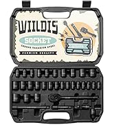 WIILDIS Impact Socket Set, 33-Piece, 3/8" Drive Socket Set with 72 Teeth Reversible Ratchet Wrenc...