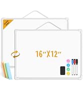 Lumspax Small Dry Erase Board for Wall, 16" x 12" Double-sided Hanging Whiteboard, Dry Erase Whit...