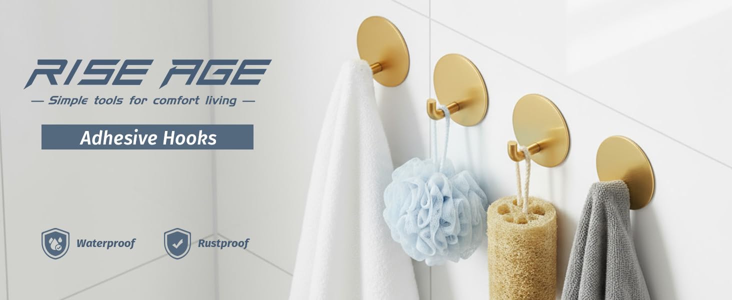adhesive hooks for shower, adhesive shower hooks, gold shower hooks, stick on shower hooks gold