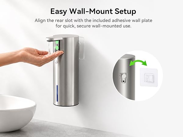 Tool-free wall mount with the included adhesive plate. Quick, easy, and secure installation.