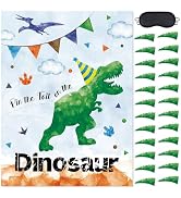 WERNNSAI Pin The Tail on The Dinosaur Party Game - 21'' x 28'' Dinosaur Party Games for Kids Boys...