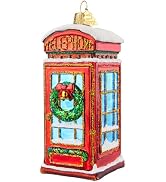Hzyc Telephone Booth Christmas Tree Ornaments,Hand-Blown Glass Ornaments,London Phone Booth Watch...