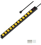 Metal 12 Outlet Mountable Power Strip, 2100J Surge Protector with Heavy Duty 6ft Extension Cord, ...