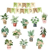 FYSUIMU 65 Pcs Greenery Happy Birthday Bulletin Board Decoration Set Watercolor Potted Plant Cuto...