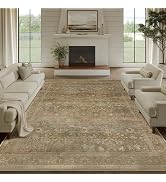 PureCozy Vintage Area Rug 8x10 Washable Brown Living Room Carpet Large Indoor Non Slip Bedroom Lo...