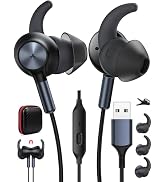 Wired Earbuds USB A Headphone Anti-Loose Wingtip Noise Canceling 8.5FT Computer Headset Mute Mic ...