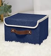 ANMINY Storage Bin with Lid Storage Boxes with PU Leather Handles PP Plastic Board Decorative Fol...