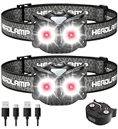 Lsnisni Headlamp Rechargeable, 2 Pack Ultra-Light Bright LED Kids Headlamp with Red Light, Head l...