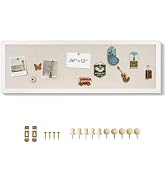 DOLLAR BOSS Narrow Linen Bulletin Board 36"x12" Long Cork Board White Linen | For Badge Enamel Pi...