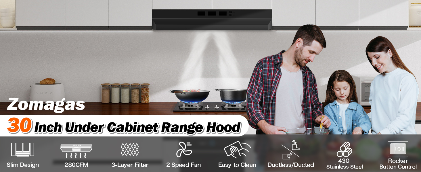 Zomagas 30 inch Range Hood Under Cabinet