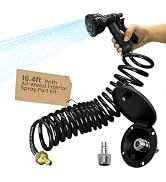 Exterior Shower Kit with All-Metal RV Spray Port, 16.4FT Coiled Hose with 8-Pattern Spray Nozzle ...