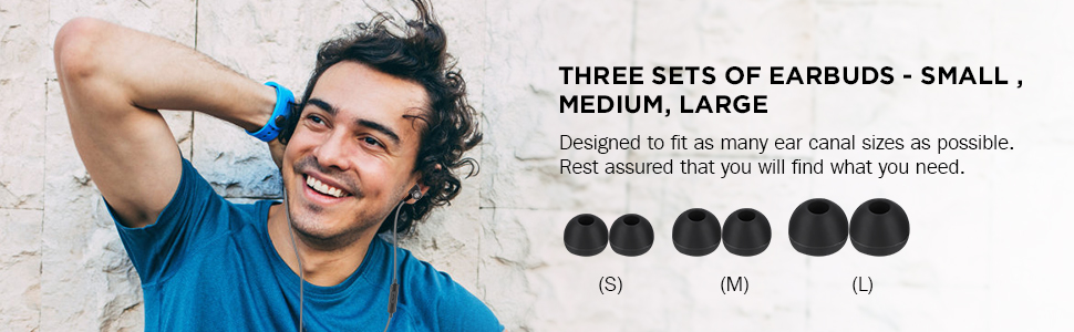 Three replacement earbuds eartips silicon black fit comfortable ear canal small medium large ears