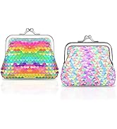 WisePoint Coin Purse 2 Packs, Nylon Coin Purses for Women and Girls, Sequin Coin Wallet Mini Purs...