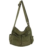 KlaOYer Canvas Messenger Bag Large Hobo Bag School Crossbody Shoulder Bag Tote Bag with Pocket fo...