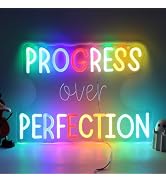Progress Over Perfection Neon Sign for Classroom,Gym Decor Gift,Positive Affirmation Quote Wall A...
