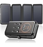 SOARAISE Wireless Solar Power Bank, 25000mAh Solar Charger with Built-in 3 Cables, Dual Outputs, ...