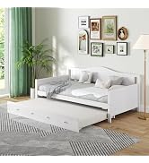 Giantex Twin Daybed with Trundle, Solid Wood Day Bed with Slats Support, Integrated Headboard & A...