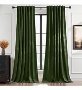 StangH Green Velvet Curtains 84 inches 2 Panels, Back Tab & Hook Belt Blackout Curtains for Bedro...