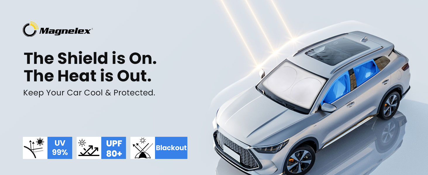 Car windshield sunshade providing UV and heat protection, auto sun shade for vehicles.