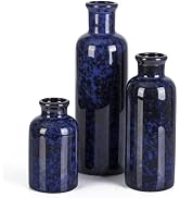 Blue Ceramic Vase Set of 3, Boho Modern Flower Vase Room Decor, Farmhouse Decor, Vases for Your K...