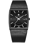 Men Watch Classic Analog Quartz Date Stainless Steel Milanese Mesh Band Ultra-Thin Rectangle Dial...
